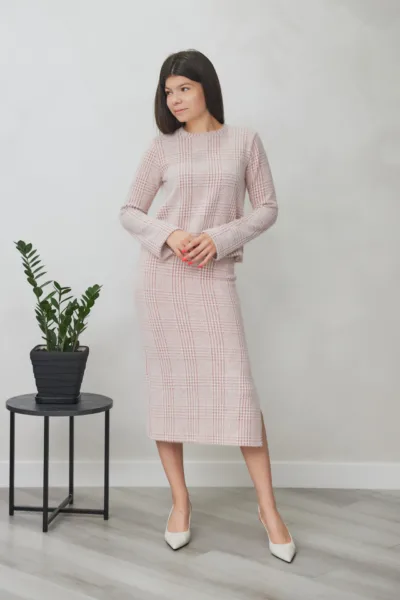 Костюм Estilo 02-095 бордо клітинка  ангора (норка)