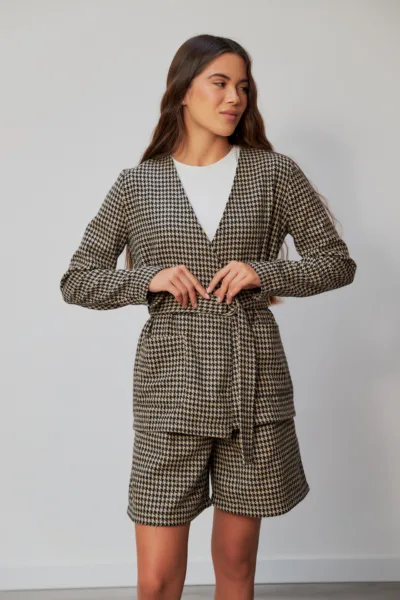 Костюм Estilo 02-094 бежевий гусяча лапка (чорна) вовна