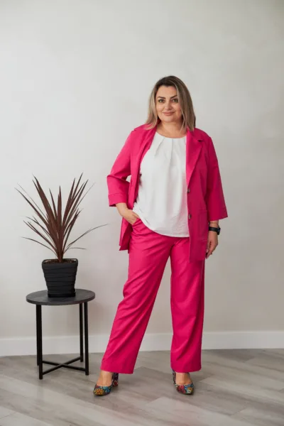 Костюм жіночий Estilo класичний костюмка льон малиновий 02-104