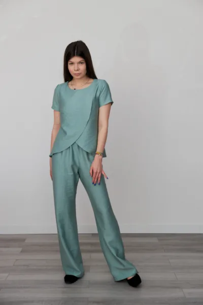 Костюм жіночий Estilo повсякдений-casual льон жатка морська хвиля 02-103