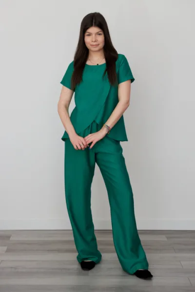 Костюм жіночий Estilo повсякдений-casual льон жатка зелений 02-103