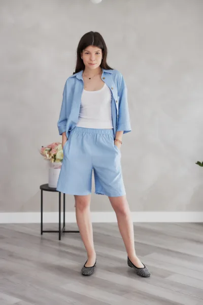 Костюм жіночий Estilo повсякдений-casual льон жатка блакитний 02-101