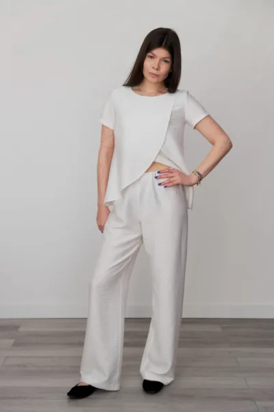 Костюм жіночий Estilo повсякдений-casual льон жатка молочний 02-103