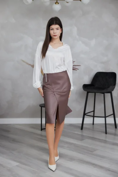 Спідниця жіноча Estilo повсякденна-casual екошкіра шоколадний 05-053