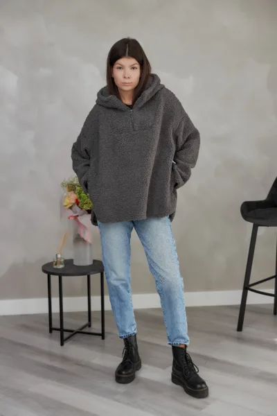 Худі жіночий Estilo повсякденна-casual хутро Teddy сірий 08-017
