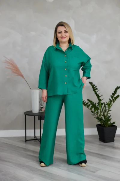 Костюм жіночий Estilo повсякдений-casual льон жатка зелений 02-100