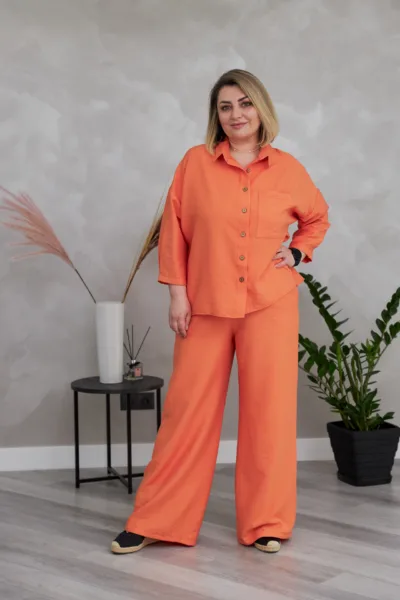 Костюм жіночий Estilo повсякдений-casual льон жатка помаранчовий 02-100