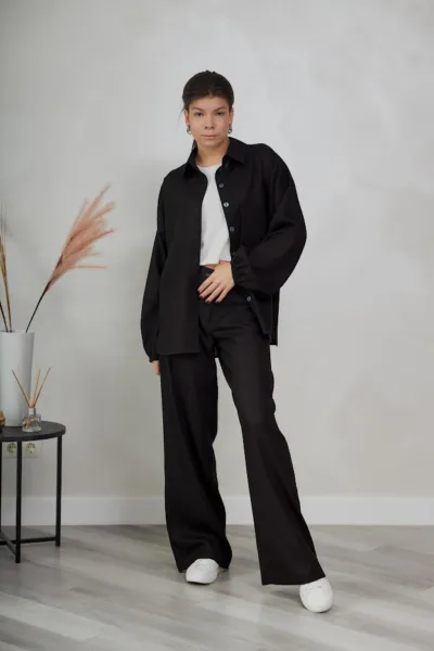 Костюм жіночий Estilo повсякдений-casual льон чорний 02-090