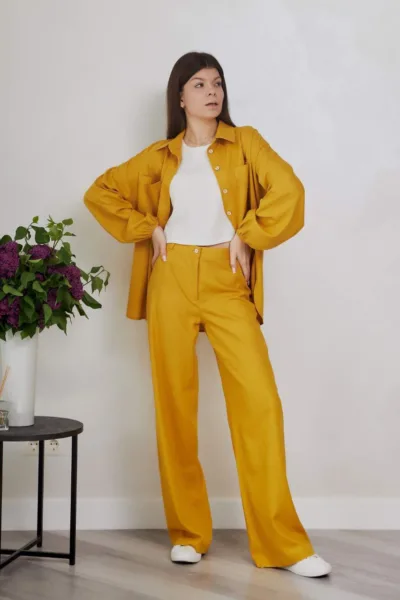 Костюм жіночий Estilo повсякдений-casual льон гірчичний 02-090