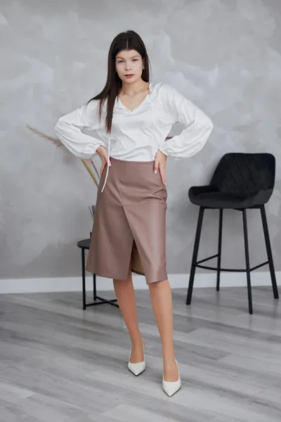 Спідниця жіноча Estilo повсякденна-casual екошкіра капучиновий 05-053