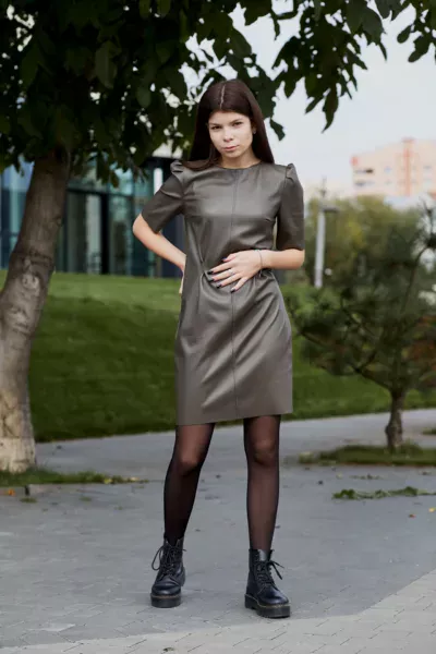 Сукня жіноча Estilo класична екошкіра хакі 01-176