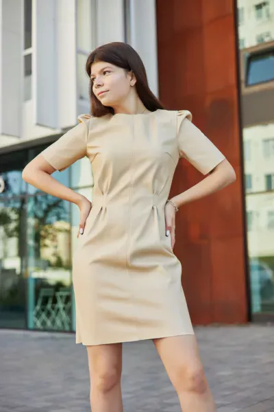 Сукня жіноча Estilo класична екошкіра бежевий 01-176