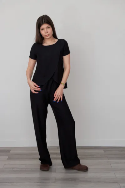 Костюм жіночий Estilo повсякдений-casual льон жатка чорний 02-103