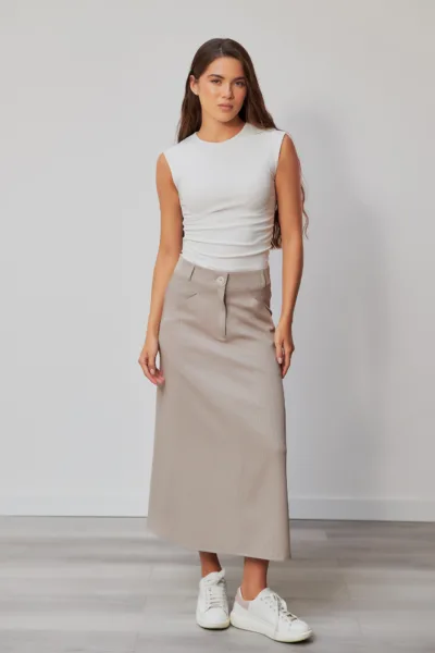 Спідниця Estilo 05-057 бежевий смужка костюмка