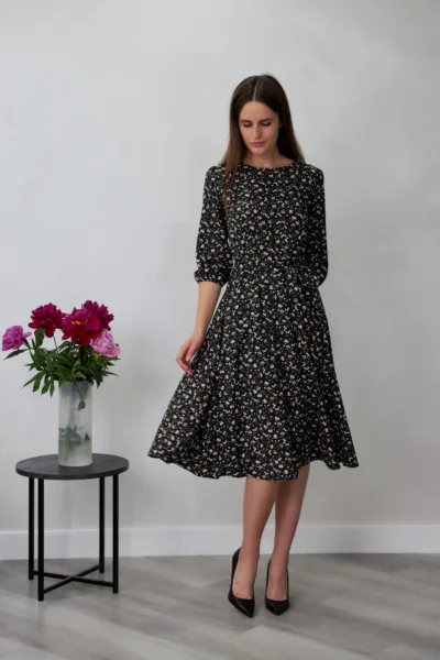 Сукня Estilo 01-178 чорний квітка (дрібні біло/рожева) софт