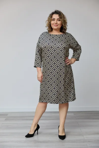 Сукня Estilo 01-210 бежевий/чорний візерунок шовк