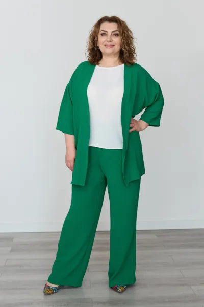 Костюм жіночий Estilo повсякдений-casual креп зелений-білий 02-111