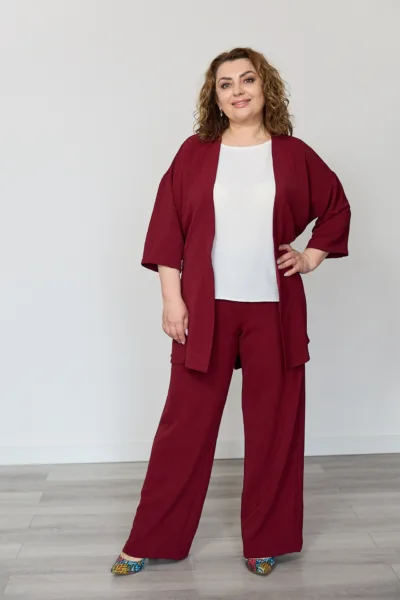 Костюм жіночий Estilo повсякдений-casual креп бордовий-білий 02-111