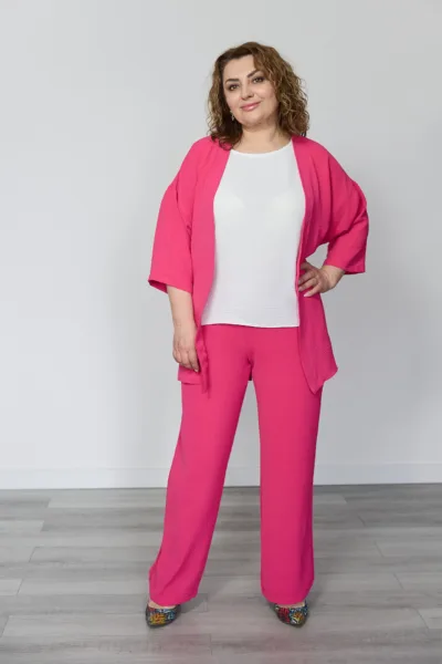 Костюм жіночий Estilo повсякдений-casual креп малиновий-білий 02-111