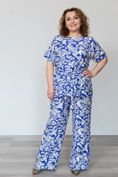 Костюм жіночий  Estilo повсякдений-casual льон єврожатка синіо-білий 02-110