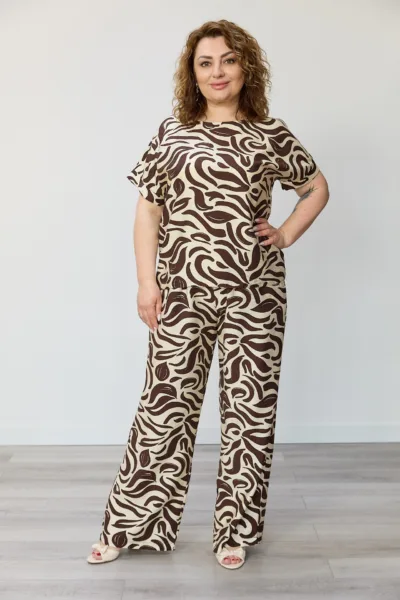 Костюм жіночий  Estilo повсякдений-casual льон єврожатка шоколадно-білий 02-117